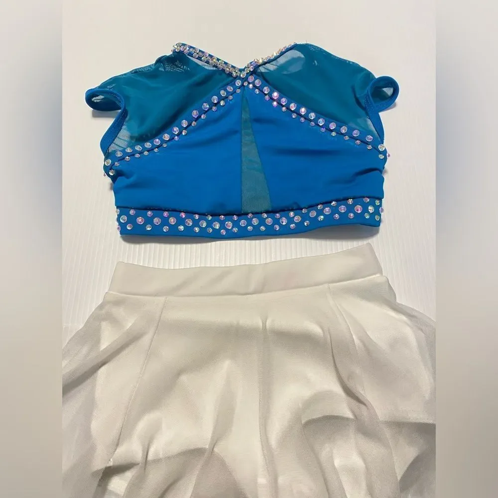 Weissman custom solo dance costume 2 piece teal blue top skirt MT10463 SC child